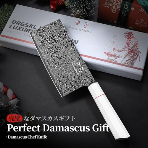DRGSKL Damascus Meat Cleaver Knife - VG10 Butcher Knife for Meat Cutting - Kitchen Knives for Chopper Big Vegetables - Japanese G10 Handle - with Gift Box - size: 7.3 inch