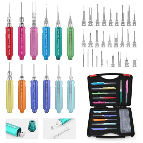 JRready ST5390 Terminal Removal Tool Kit Automotive Upgraded Depinning Tool with Replacement Tips for Delphi/Harting/TE/AMP/MOLEX/ITT/Anderson/Heavy Duty Connectors Electrical Pin Extractor 40PCS - size: 12PCS Pin Extractor+28PCS Replacement Tips