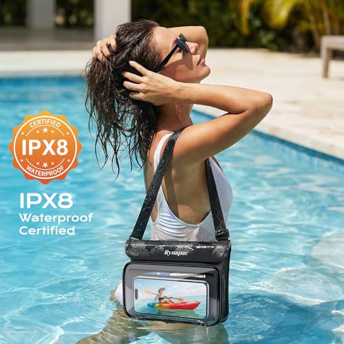 IPX8 Waterproof Fanny Pack, [Up to 8.5"] Waist Bag for Women, Floating Phone Pouch Dry Bag for iPhone 17 16 15 Pro Max, Passport, Wallet, Card, Travel Beach Kayaking Boating Essentials, 2 Pack - color: Black + Pink
