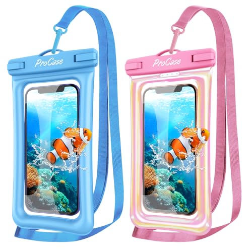ProCase 2 Pack Floating Waterproof Phone Pouch IPX8, Universal Dry Bag Fits iPhone 17/16/15/14/13 Series,Galaxy S24/S23/S22, Pixel 8/7 (Up to 7”),Touchscreen, Underwater & Snow Protection -Pinkblue - color: Pink/Blue