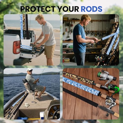 Neoprene Camo Fishing Rod Sleeves,Fishing Pole Sleeves,Fishing Rod Socks | UV Resistance,Puncture Resistant, Protect Casting, Spinning, Trolling Fishing Rods, Storage, tangled-free,75in,68in,60in - color: 2-Blue camo, size: 60"