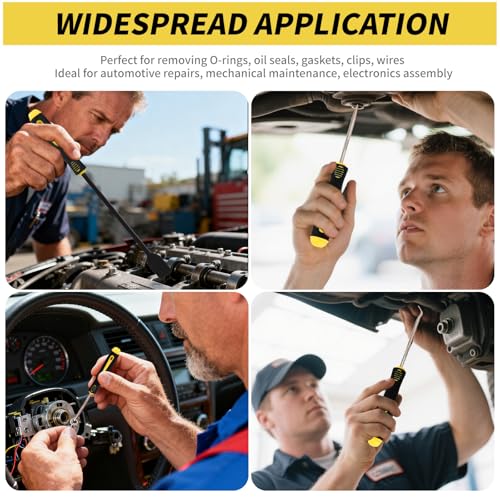 9PCS Hook and Pick Tool Set with Scraper- Automotive Pick Set with Metal Pick Tools & Ergonomic Grip, Mechanic Tool Set for Car Repair, O-Rings, Gaskets, and Tight Spaces - color: yellow