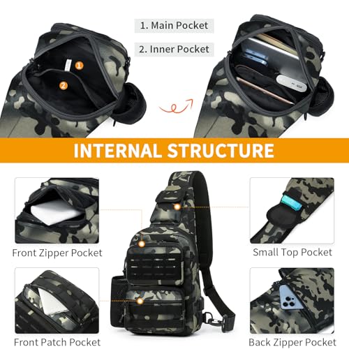 HUNTVP Tactical Sling Bag Crossbody Bag for Men Women EDC Shoulder Bags Molle Sling Backpack Chest Pack for Hiking Hunting Travelling Camping (Type3-Camo) - color: Type3-camo
