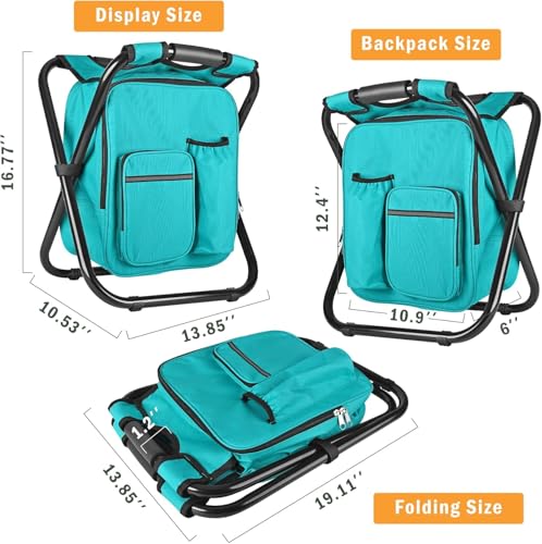 Kikerike Backpack Stool Cooler Chair Heavy Duty 300 LBS Max Load Portable Lightweight Stool Backpack Folding Fishing Cooler Seat for Camping Hunting Fishing - Blue-Green - color: Blue-green