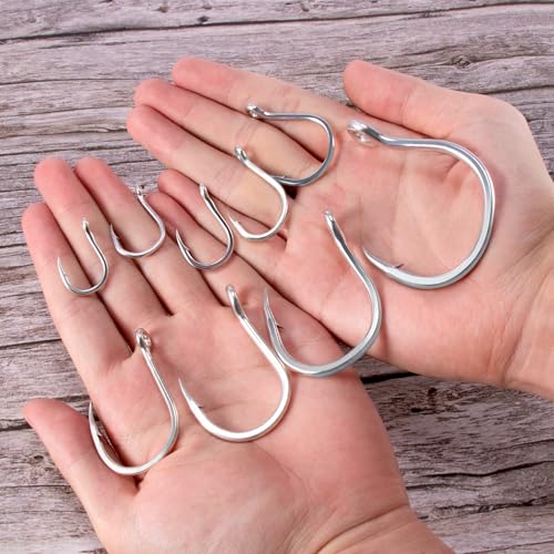 Alwonder Fishing Circle Hooks 5X Strong Catfish Octopus Livebait Hooks, High Carbon Steel Welded Fishing Hook Jigging Replacement Hook for Freshwater Saltwater Trolling Tackle Tuna, Marlin, Wahoo - size: #2/0 - 10 Pack