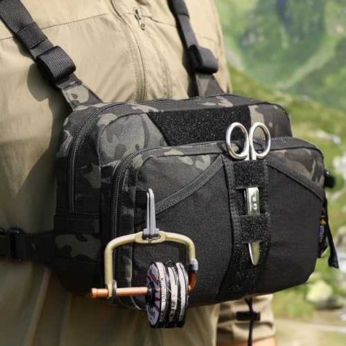 VOTAGOO GEAR Fishing Chest Pack, Fly Fishing Bag for Men and Women, Tackle and Fly Boxes Storage Pack, Hunting Binocular Pack - color: Dark Camo