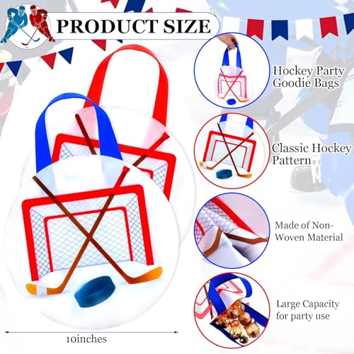 Shihanee 24 Pcs Ice Hockey Party Favor Bags Ball Themed Party Goodie Candy Snack Bags Sport Game Treat Handbags Ice Hockey Non Woven Gift Handbags for Sport Theme Supplies Birthday - style: Ice Hockey