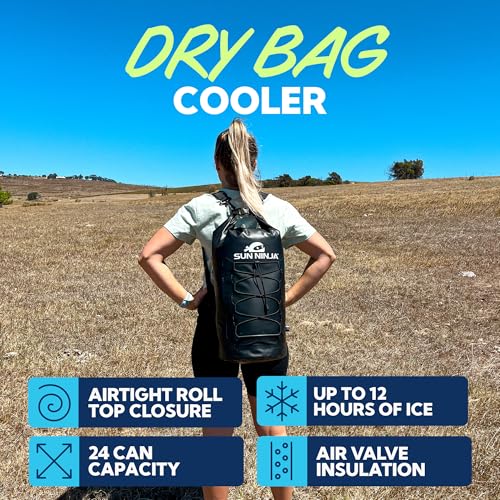Sun Ninja Floating Dry Bag Cooler – Roll Top Leak Proof Closure, Collapsible, Waterproof Outdoor Cooler with Padded Shoulder Strap - Perfect for Kayaking, Fishing, Beach, Hiking -20L
