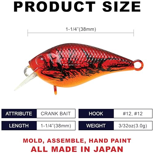 Lucky Craft LC 0.3 Squarebill Crankbait, Silent Fishing Lure for Bass Trout and Pike, Made in Japan, Freshwater Fishing Gear, Hard Bait Bass Lures - color: 137 to Craw