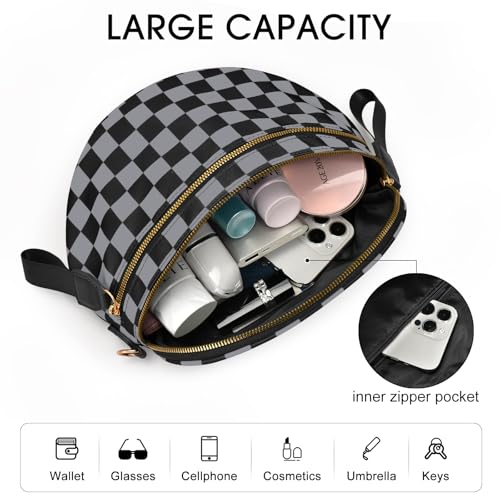 Checkered Nylon Crossbody Bag Bum Bag for Women Mom Large Checkered Fanny Packs with Adjustable Strap - color: Dark Gray Checkered