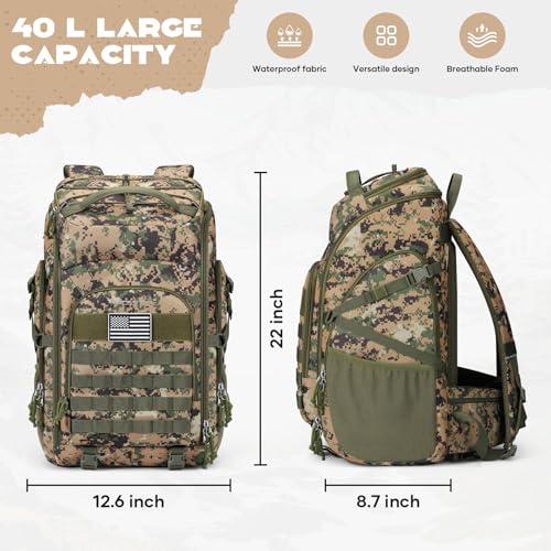 Maelstrom Tactical Backpack for Men, Water Resistant 40L Military Bag | Molle System, 900d Polyester, Laptop Pocket, Load Compression, Tripod Straps, For Hunting, Travel, Hiking,Gym, Camping - color: D.camouflage Green