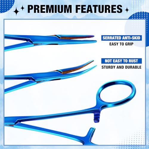 BBTO Hemostat Curved and Straight Hemostat Forceps Piercing Pliers Forceps, Stainless Steel Straight and Curved Pliers, Fishing Tweezer(Blue,4 Pcs) - color: Blue