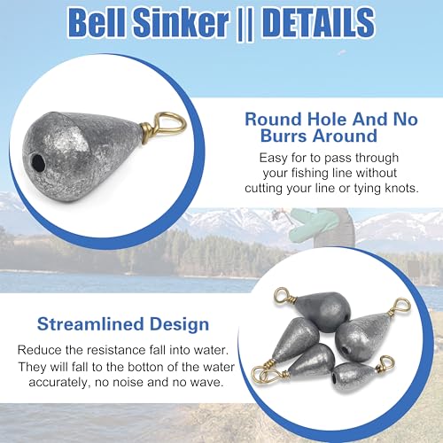 Bass Casting Sinkers Fishing Weights - 20/30pcs Bell Sinkers Drop Shot Weights with Brass Swivels for Saltwater & Freshwater - style: 1oz 20pcs