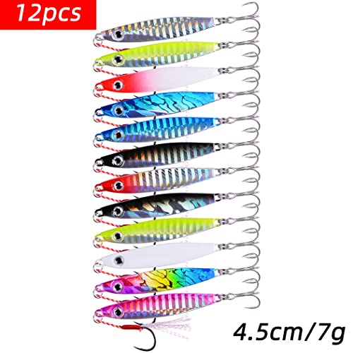Aorace Jigging Lure Lead Fish Metal Jig Fishing Lure Paillette Knife Artificial Hard Bait Laser Body - color: 12pcs 7g 4.5cm