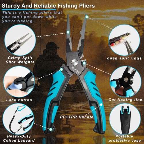 Selake 7 PCS Complete Fishing Tools Set, Fish Lip Gripper with Scale, Fishing Pliers, Hook Remover, Line Cutter & Scissors, Corrosion Resistant for Saltwater Freshwater Kayak Ice Fishing - color: Blue