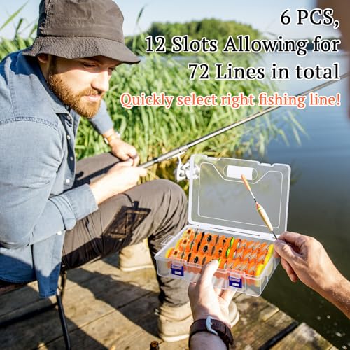 6 Pcs Fishing Leader Holder 6 Pack with Storage Box 72 Slot Snell Hook Organizer Anti-Tangle Rig Keeper for Walleye Catfish Bass Trout - color: Orange
