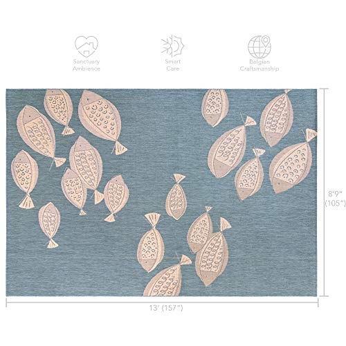 Gertmenian Indoor/Outdoor Flatweave Area Rug - 9x13 Extra Large, Stain & UV Resistant, Ideal For Deck, Patio, Poolside, Mudroom - Exotic Fish, Oasis Green, 22006 - color: Exotic Fish Oasis Green, size: 8'9" x 13'1" (Rectangular)