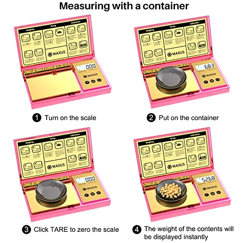 MAXUS Digital Gram Scale with 200g x 0.01g Capacity, Stylish Pink Plated Shining Cover and Platform, Mini Pocket Scale for Food and Jewelry - color: Pink