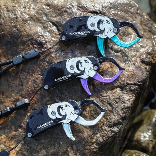 GOMEXUS Fish Lip Gripper, Portable Lightweight Fish Gripper, Aluminium Fish Grabber Tool, Lip Grippers Fishing, Mini Fishing Gripper with Lanyard - color: Purple
