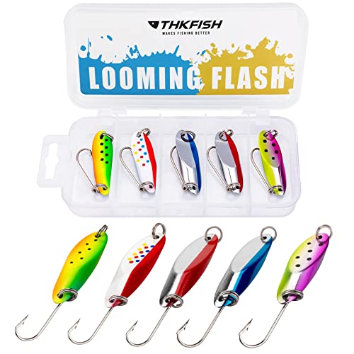 THKFISH Fishing Lures Fishing Spoons Lures Trout Lures for Trout Pike bass Crappie Walleye 3.5g(1/8oz) 5.5g(1/5oz) 7.5g(1/4oz) 10.5g(3/8oz) 14.5g(1/2oz) 21.5g(3/4oz) 5pcs - color: Color A-Single Hook, size: 1/4oz 5pcs
