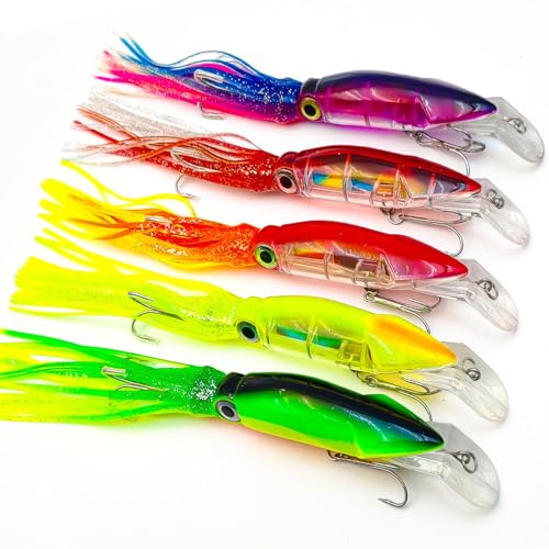 5pcs Saltwater Fishing Lures Squid Lure, Big Salt Water Lures Squid Skirts Tail Octopus Ocean Jerkbait,Tuna,Salmon Deep Sea Fishing Saltwater
