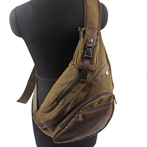 Hebetag Leather Sling Bag Crossbody Backpack for Men Women Travel Outdoor Camping - color: #40coffee(canvas)