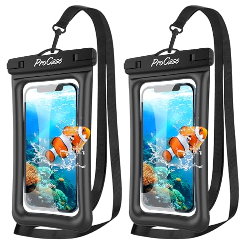ProCase 2 Pack Floating Waterproof Phone Pouch IPX8, Universal Dry Bag Fits iPhone 17/16/15/14/13 Series, Galaxy S24/S23/S22, Pixel 8/7 (Up to 7”), Touchscreen, Underwater & Snow Protection -Black - color: Black