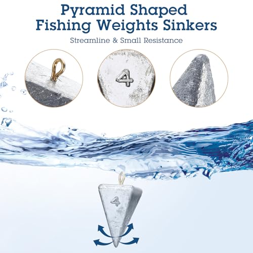Zhanmai 27 Pieces Pyramid Fishing Weights Sinkers Triangle Rig Pyramid Sinkers for Ocean Saltwater Surf Bass Catfish Fishing Weights Casting Gear Tackle Essential - size: 4oz