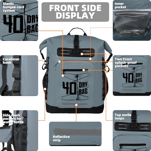 MORXPLOR Dry Bag Waterproof,5L/10L/20L/30L/40L/55L Roll Top Dry Bag Backpack with WaterProof Phone Case for Swim,Kayak - color: Middle Grey, size: 40Liter