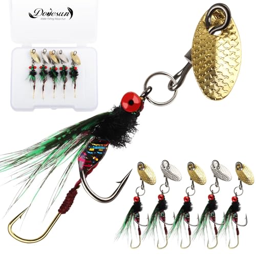 Dovesun Fly Fishing Lures Fly Fishing Flies Wet Fishing Flies Fishing Lures Fishing Spinner for Bass Sunfish Pike Trout 5PCS/10PCS - color: Tandem-5pcs, size: Hook Size 12#