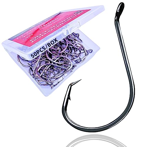 Circle Hooks Fishing Hooks 2X Strong Octopus Offset Fish Catfish Bulk Fishing Gear Equipment Hooks Set Saltwater Freshwater 50PCS - size: 1# 50/Pack
