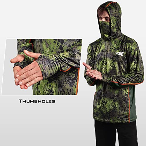 KastKing Men's Hoodie Shirt UPF 50 Long Sleeve Fishing Shirt UV Protection Shirt - color: Q:woodland With Neck Gaiter, size: XX-Large