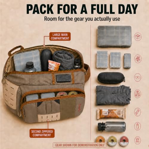 Fly Fishing Sling Pack for Wading, Trout and Bass Fishing | MOLLE Modular Storage System,Quick Rotation Access,Lightweight 1.5lb Design,