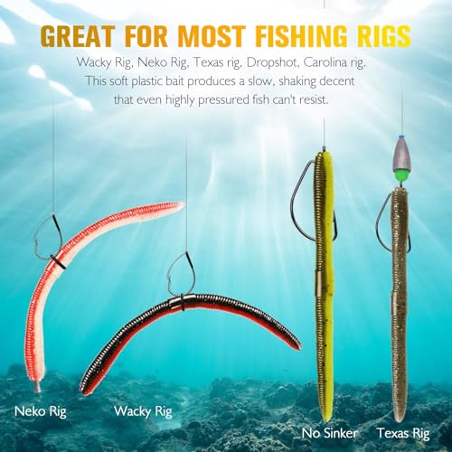 Dovesun Wacky Worm for Bass Trout Fishing Worms Kit with Soft Plastic Baits, Weedless Hooks, Bass Hooks,Weedless Jig Head, Wacky Rig Tool, O-Rings, Weight 152Pcs/131Pcs/50Pcs - color: A-50PCS Wacky Worms Kit