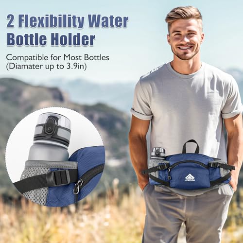 Fanny Pack Waist Bag with Water Bottle Holder for Men Women Running Hiking Travel Dog Walking Workout Cycling Outdoor (Dark Blue) - color: Dark Blue