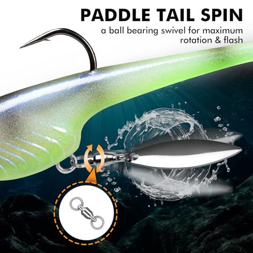 TRUSCEND Duramax Pre-Rigged Fishing Lures with BKK Jig Hooks, 10X Tear-Resistant TPE Soft Swimbaits for Bass Striper Trout Crappie Walleye Grouper, Lifelike Fishing Baits for Saltwater and Freshwater - color: C1-3"-3/8oz