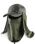 Outdoor Sun Hat for Men Women UPF 50+ Fishing UV Hat with Neck Flap Face Cover for Sun Protection - color: Army Green-regular Brim