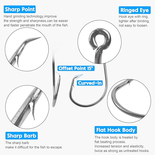 Circle Hooks Fishing Hooks Saltwater, 100/150pcs 2X Strong Octopus Hooks Catfish Hooks Octopus Circle Hooks Offset Sport Circle Hooks for Catfish Bass Large Fish Hooks Size:8#-10/0 - size: 100pcs 5/0