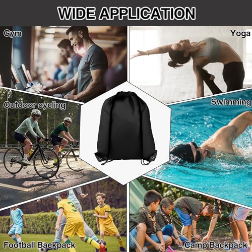 COIDEA 6Pcs Drawstring Backpacks, Medium, Black, Sports, Gym, Travel, Swimming, Beach - color: Black