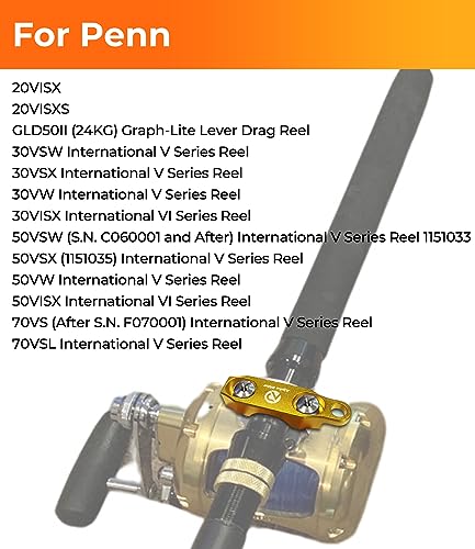 Fishing Reel Rod Clamp Fishing Reels Parts for Penn 20 30 50 70 International V VI Series Reel Rod Clamp Mount Anodized Aluminum Alloy (No Bolts or Screws) - color: Gold