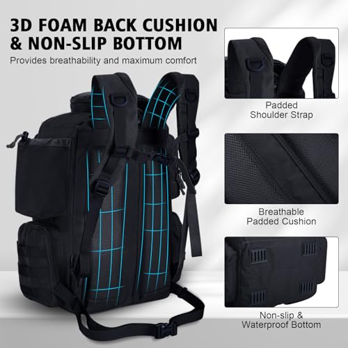 Goture Fishing Backpack with 4 Tackle Boxes,900D Water-Resistant Tackle Backpack with Rod Holders,45L Large Fishing Bag Storage Gear Tackle Bag with Rain Cover,Bottle Holder for Travel Camping Hiking - color: A1:black With 4 Tackle Boxes