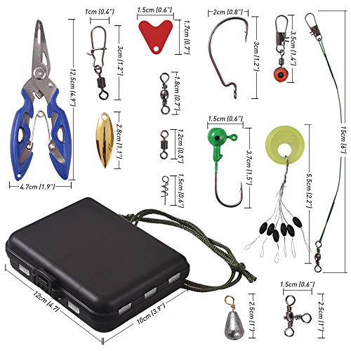 Newk 188PCS Fishing Accessories Kit, Jig Hooks, Bullet Bass Casting Sinker Weights, Fishing Swivels Snaps, Sinker Slides, Fishing Set with Portable Tackle Box