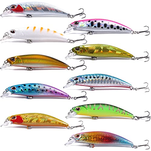 Jerkbait Fishing Lures Jerk Baits for Bass Fishing Jerk Bait Minnow Lures with Tackle Box for Freshwater Saltwater,10pcs - color: C-2.4in/0.16oz-10pcs