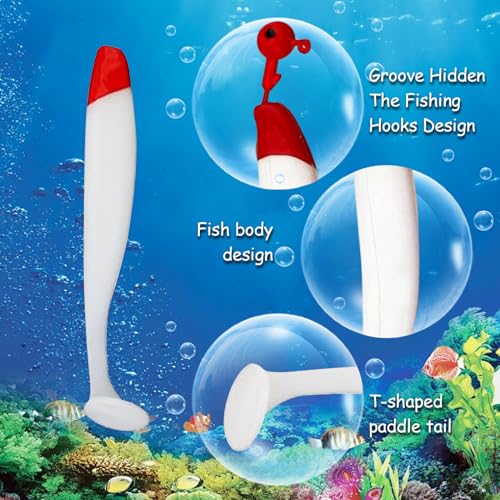 50pcs Soft Fishing Lures, Plastic Fishing Baits & Tackle Box, Paddle Tail Swimbaits Soft Plastic Lures Kit for Bass Trout Walleye Crappie