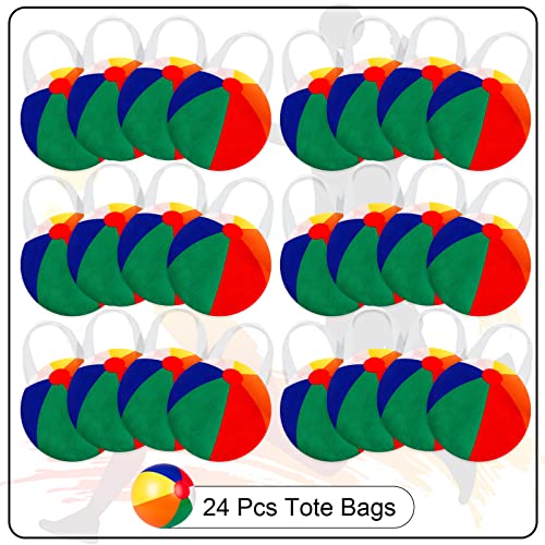 Shihanee 24 Pcs Beach Ball Party Favor Bags Pool Themed Goody Candy Bags Summer Treat Handbags Beach Non Woven Gift Handbags for Summer Pool Birthday Party Supplies - style: Beach Ball