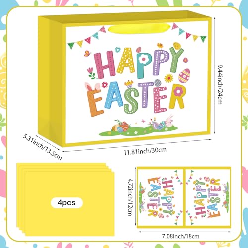 Hooqict Large Easter Gift Bag with Handles, Tissue Paper, Greeting Cards for Kids Easter Egg Basket Gift Bags Spring Birthday Goodie Treat Party Favors - color: Easter