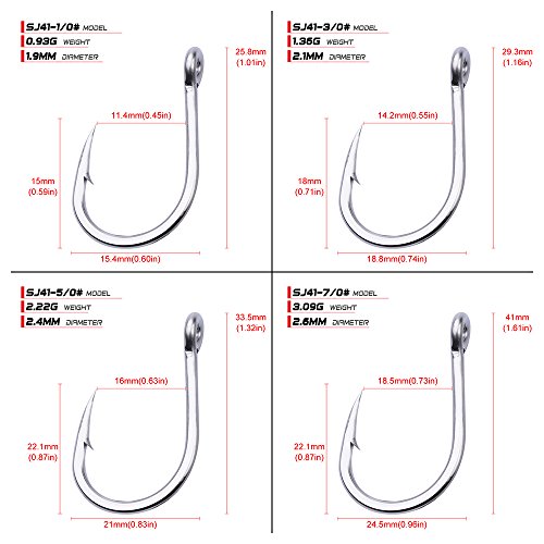 PROBEROS Fishing Hooks Extra Strong Stainless High Carbon Steel Jigging Jigs Big Large Bait Fish Hook Saltwater Circle Hooks Size 1/0-13/0 20pcs/Pack - size: 13/0#-20pcs/set