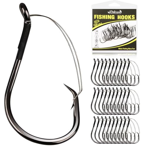 Dovesun 30/20PCS Weedless Hooks Weedless Circle & Octopus Hooks for Catfish Bass Fishing Weedless Fishing Hooks for Saltwater Freshwater Catfish Hooks Size 1# 2/0 4/0 6/0 8/0 - color: Black-Circle Hook, size: 4/0-30PCS