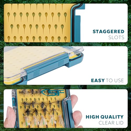 SF 3Pcs Slim Fishing Box Thin Trout Flies Plastic Clear Lid Yellow Silicone Waterproof Fly Fishing Box Small - style: Small-3PCS