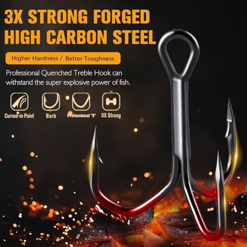 Dovesun Fishing Treble Hooks, Triple Hooks 3X Strong Professional V, 50PCS High Carbon Steel Replacement Fishing Hooks for Saltwater and Freshwater, Sizes #10#8#6#4#2 - color: Black Nickel, size: #10 * 50PCS